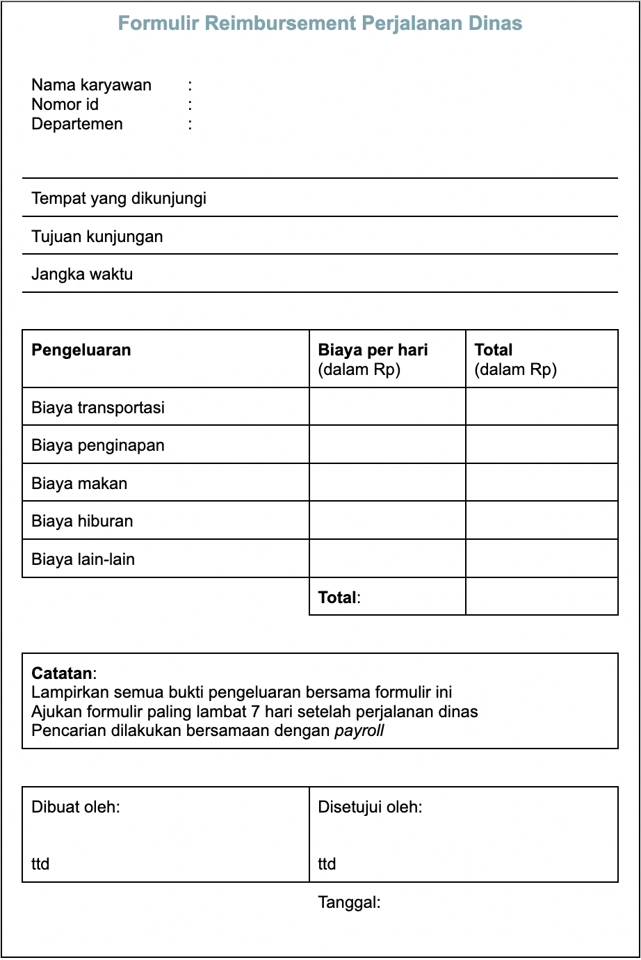 Contoh Travel Expense Reimbursement Form, Cara Membuat Dan Fungsinya